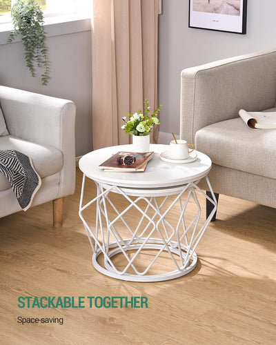 Hzuaneri Couchtisch rund, 2er Set Beistelltische, Beistelltisch-Set mit Metallrahmen, Kleiner Beiste