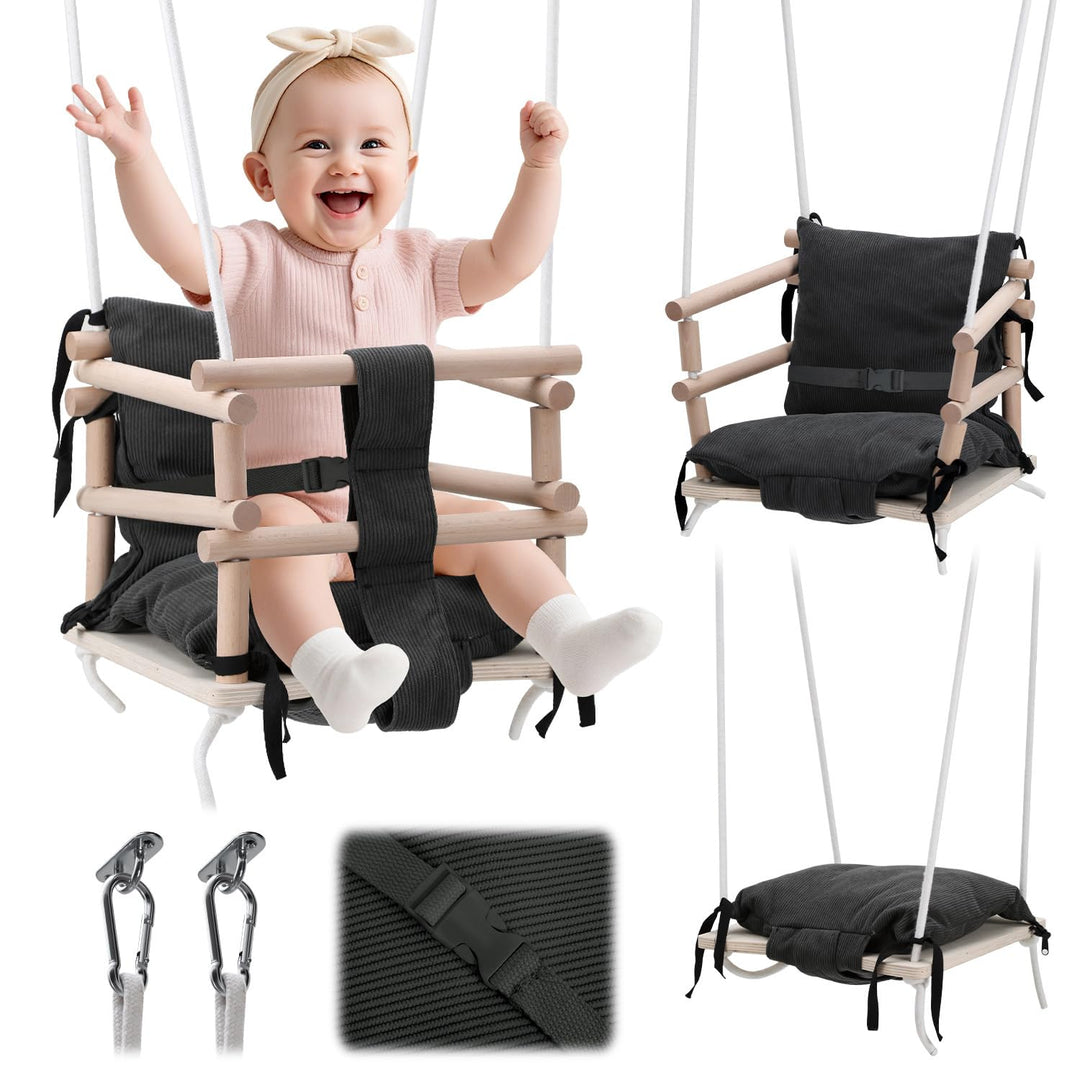Babyschaukel Indoor &amp; Kinderschaukel Outdoor 3-in-1 aus Holz, Höhenverstellbar (160-260cm) mit Abneh