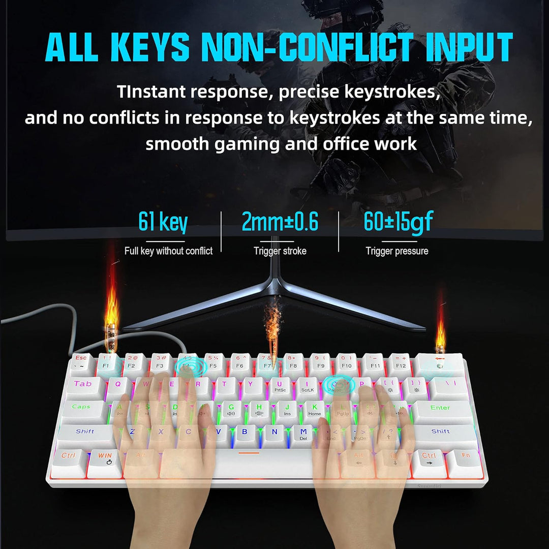 Snpurdiri 60% kabelgebundene Mechanische Gaming Tastatur, Anti-Ghosting 61 Tasten, RGB-Hintergrundbe