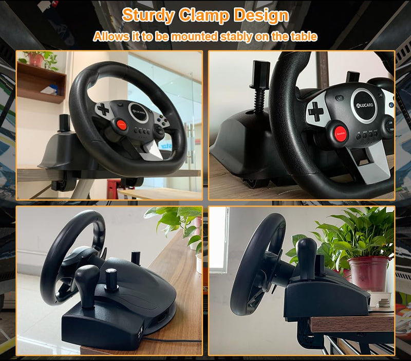 DuLingKer PC Lenkrad mit Pedalen und Schaltung, 270° Gaming Lenkrad für PC/PS4/Switch/PS3/Xbox One/X