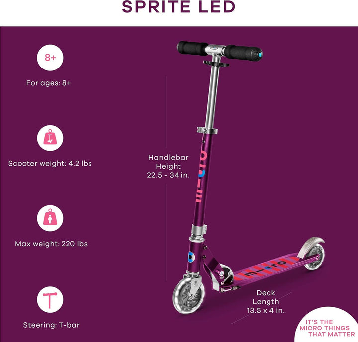MICRO™ Sprite LED Kinder Kinderscooter | Cityroller mit LED-Rollen | klappbar und Lenker höhenverste