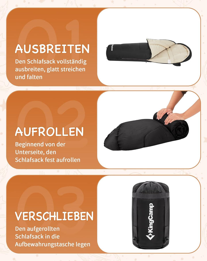 KingCamp Schlafsack Mumienschlafsäcke mit Kapuze 3-4 Jahreszeiten Warmer für Kinder & Erwachsenen be