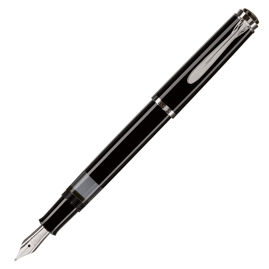 Pelikan Füllhalter Classic 205, Schwarz, Feder F (fein), hochwertiger Kolbenfüller im Geschenk-Etui,