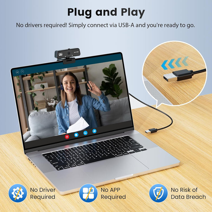 4K Webcam mit Autofokus – Ultra HD Streaming Kamera mit Integriertem Mikrofon & Automatischer Lichtk