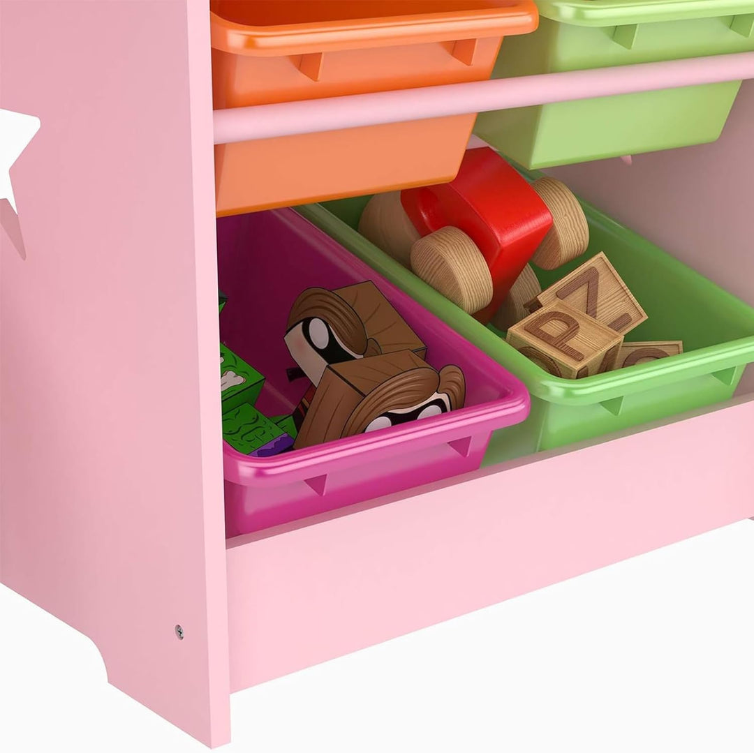 Kinder Tisch und Stuhl Set - Kindertische Massivholz und Rosa - Tisch mit 4 Aufbewahrungsboxen, Star