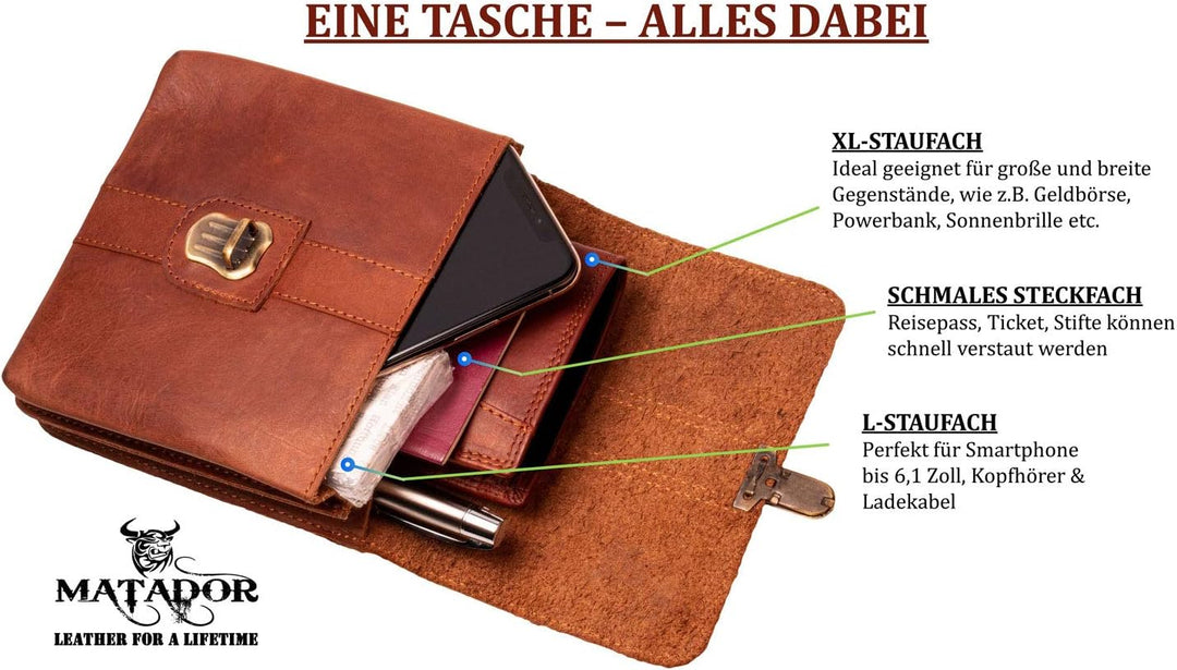 MATADOR 'Málaga Pro' robuste Echtleder Gürteltasche Leder Hüfttasche geräumige Outdoor Ledertasche H