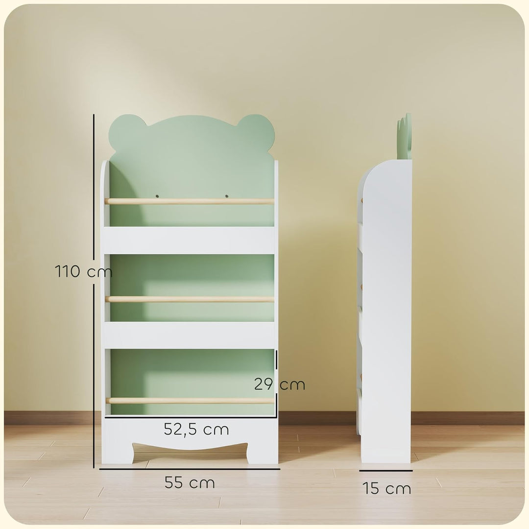 AIYAPLAY Bücherregal Kinder, Kinderregal mit 3 Regal, Spielzeugregal aus Holz, Kinderzimmerregal für
