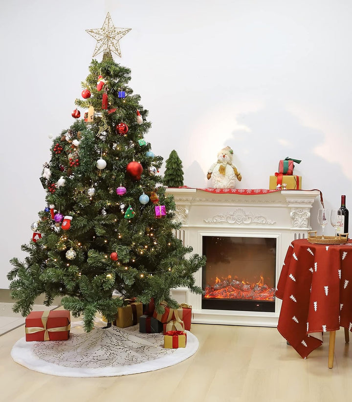 Lewondr Weihnachtsbaum Rock mit Bronziermuster, 48 Zoll Rund Weihnachtsbaumdecke Christbaumständer T