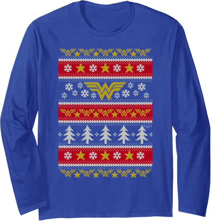 Wonder Woman Christmas Sweater Red Pattern Weihnachten Langarmshirt