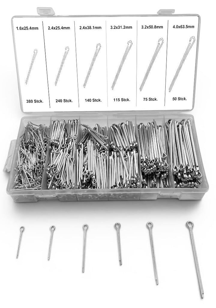 Sicherungssplinte Splinte Sortiment Sortimentskasten Länge 25-64 mm 1000-tlg. (im Aufbewahrungsbox/S