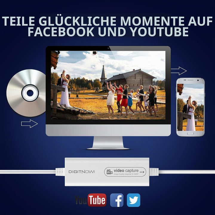DIGITNOW! USB 2.0 Video Capture Card,VHS VCR TV zu DVD Converter,Unterstützung für Mac OS X PC Windo