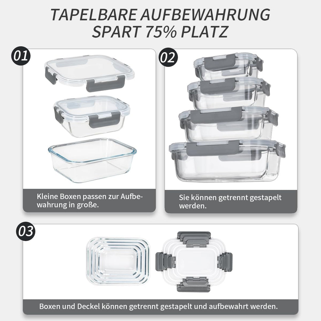 Vorratsbehälterset aus Glas, Glas-Frischhaltedosen,Aufbewahrungsbehälter für Küche und Restaurant mi