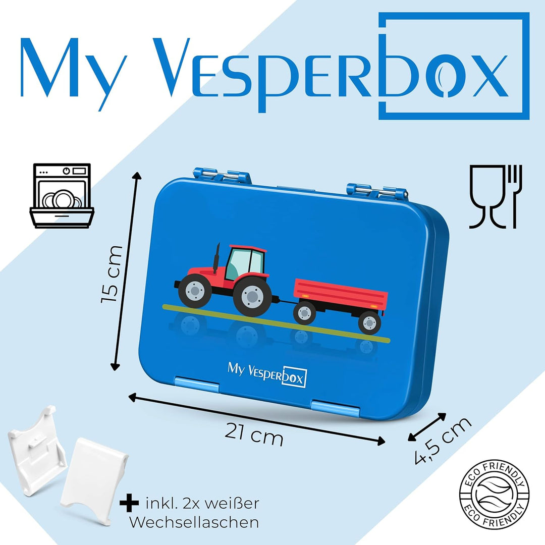 My Vesperbox – Len - Bento Box Kinder - Lunchbox mit 4+2 Fächern - extrem robust – Brotdose – Brotbo
