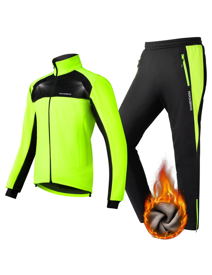 ROCKBROS Fahrrad Jacke + Hose Set Winter Thermo Fahrradbekleidung Hohe Sichtbarkeit &amp; Winddicht Soft