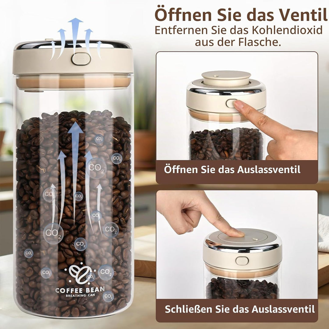 500g Kaffeedose Luftdicht, 1700ml Kaffeebohnen Behälter, Kaffeebohnen Aufbewahrung aus Hochwertigem
