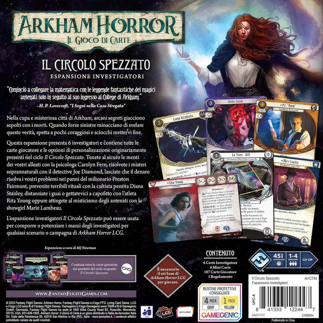 Asmodee - Arkham Horror Das Kartenspiel: Der gebrochene Kreis - Erweiterung der Ermittler, Italienis