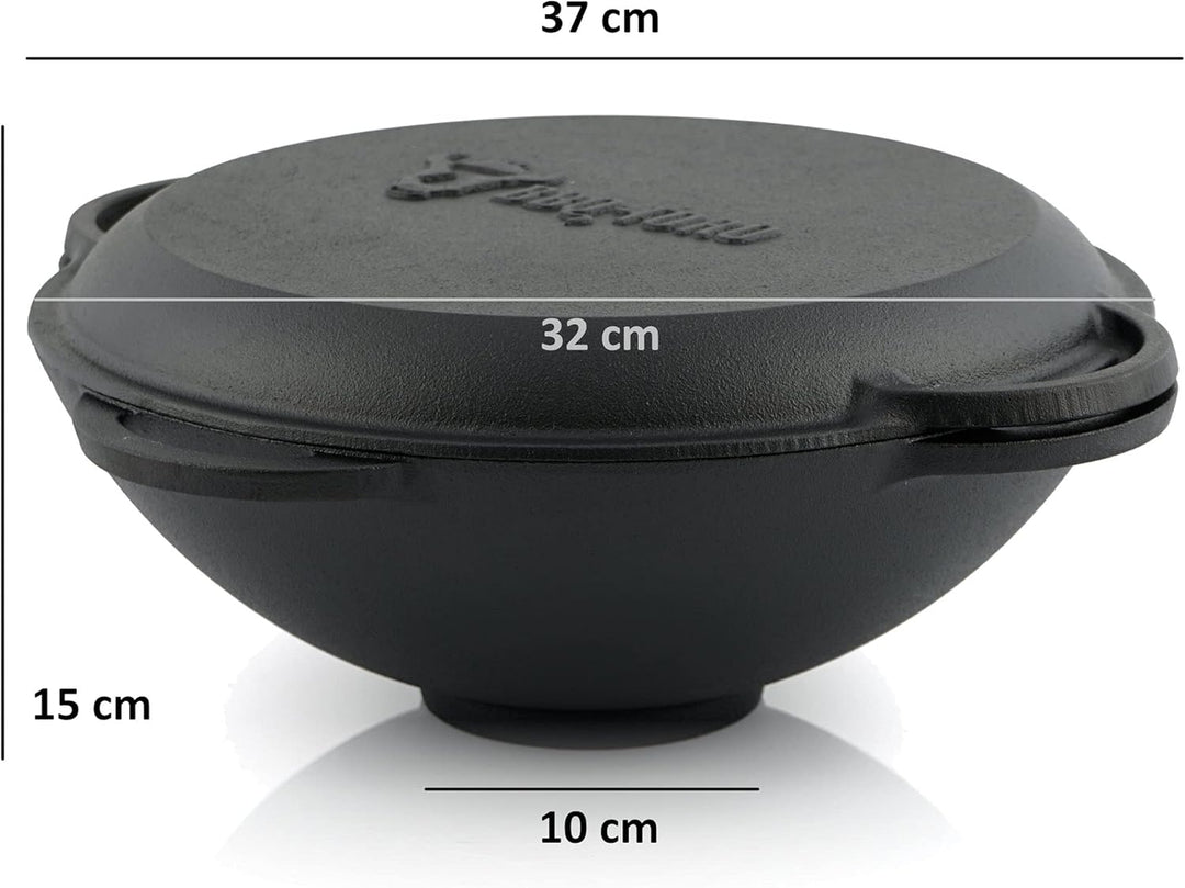 BBQ-Toro Gusseisen Kazan mit Kazan Ofen Ø 34 cm | 6,9 L Gusstopf mit Deckel, Gusseisentopf | Gulasch