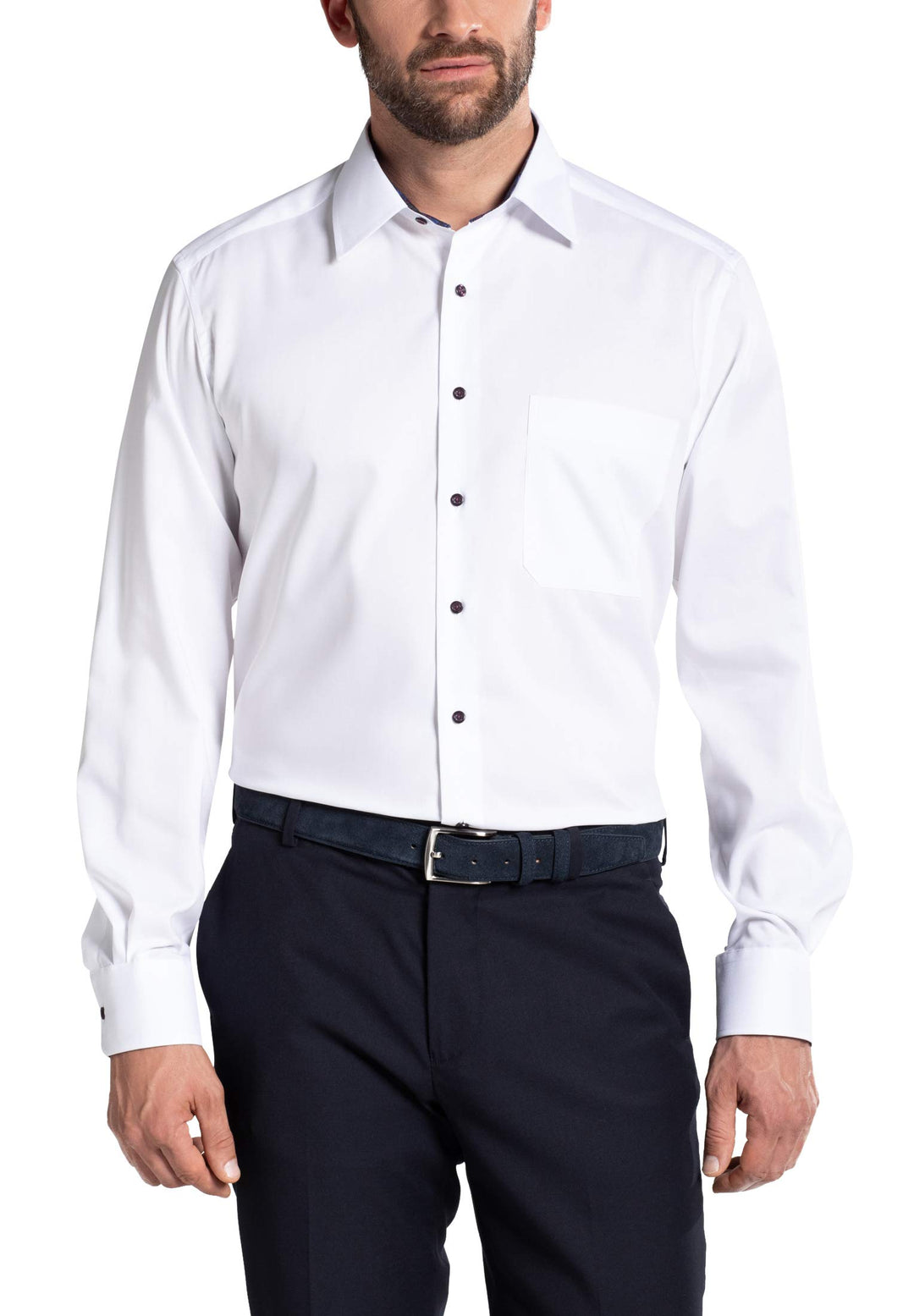 eterna Langarm Hemd Comfort FIT Pinpoint unifarben W40 Langarm Weiss