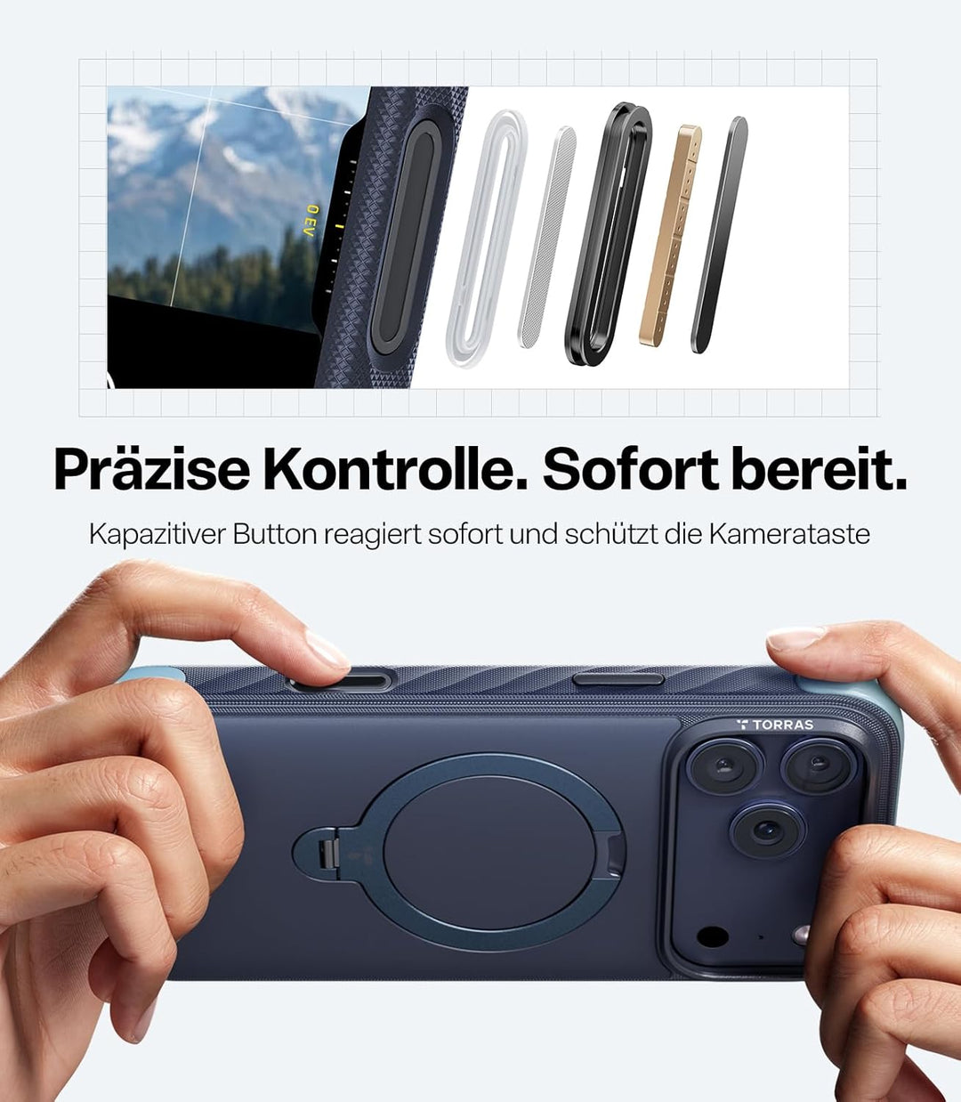TORRAS Ostand Q3 Rugg für iPhone 17 Pro Hülle, Extrem rutschfest & fingerabdruckfrei, 360° Ständer f