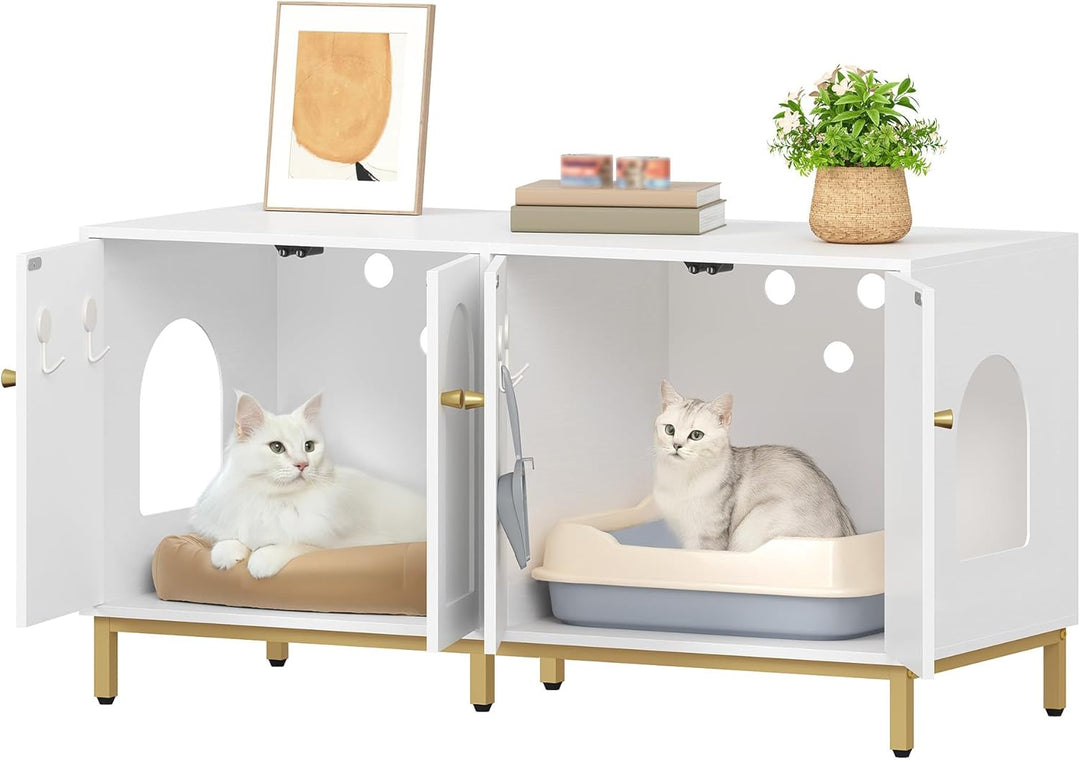 Hzuaneri Katzenschrank für 2 Katzen, 119cm Versteckte Katzentoilettenmöbel, Hölzernes Haustierhaus,