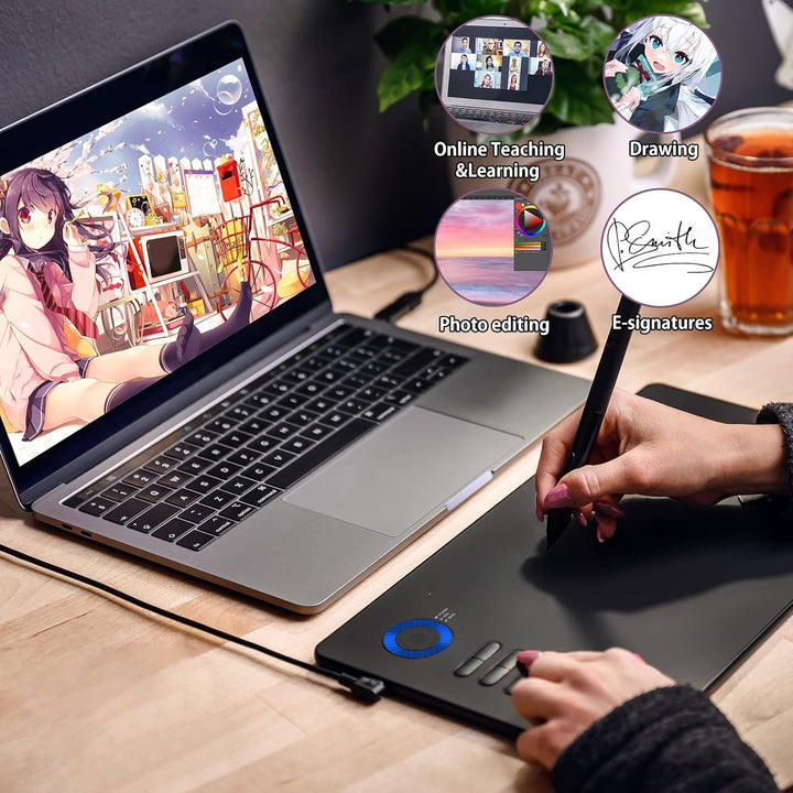 Grafiktablett für PC VEIKK A15 Pro, 10x6 Zoll Zeichentablett mit batterielosem Stift und 12 Express-