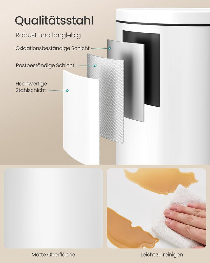 SONGMICS Mülleimer Küche, rund, Abfalleimer, 15 Müllbeutel, Tretmülleimer mit Metall-Pedal, herausne
