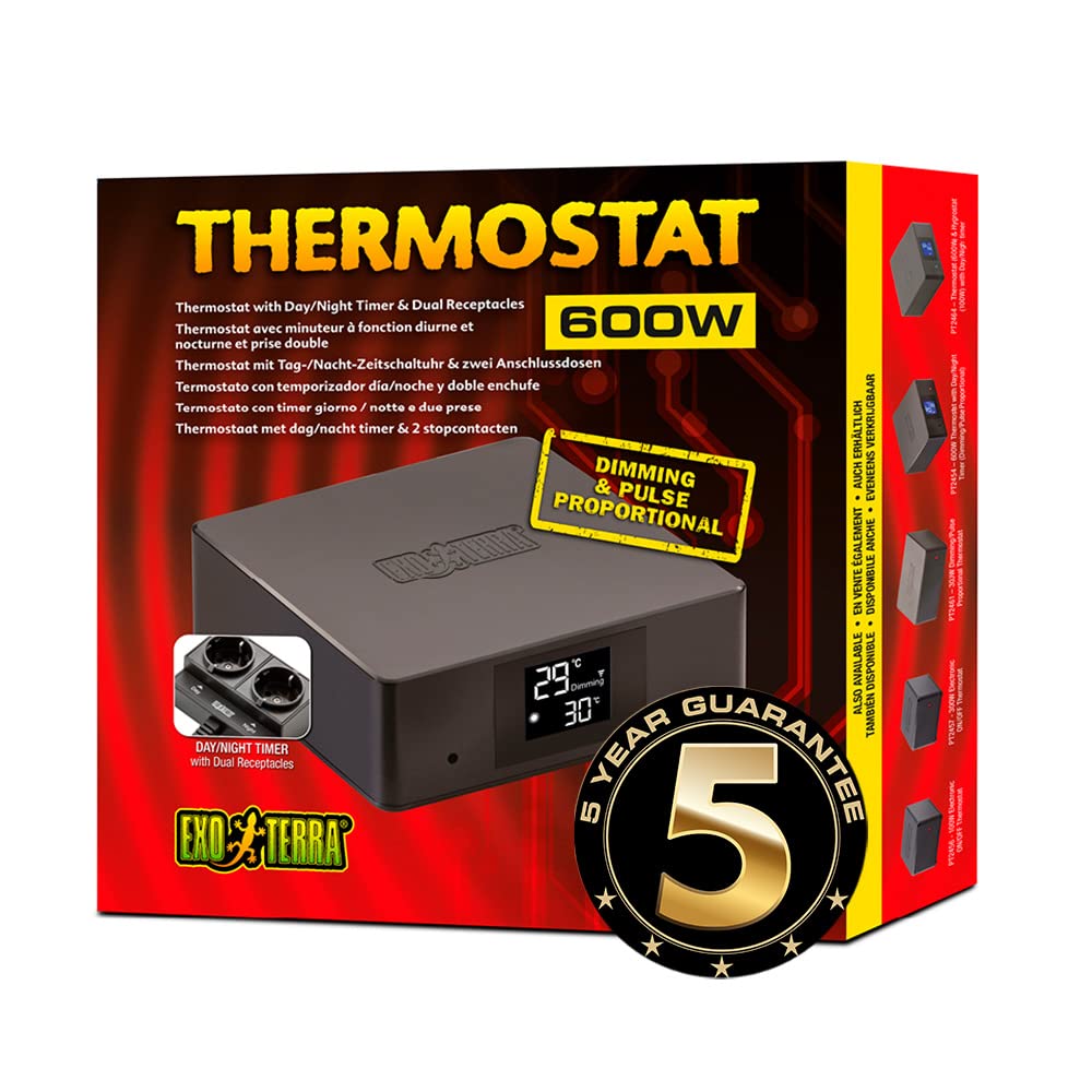 Exo Terra Thermostat mit Tag-/ Nacht-Zeitschaltuhr und Zwei Anschlüssen, steuert Heizgeräte bis zu 3