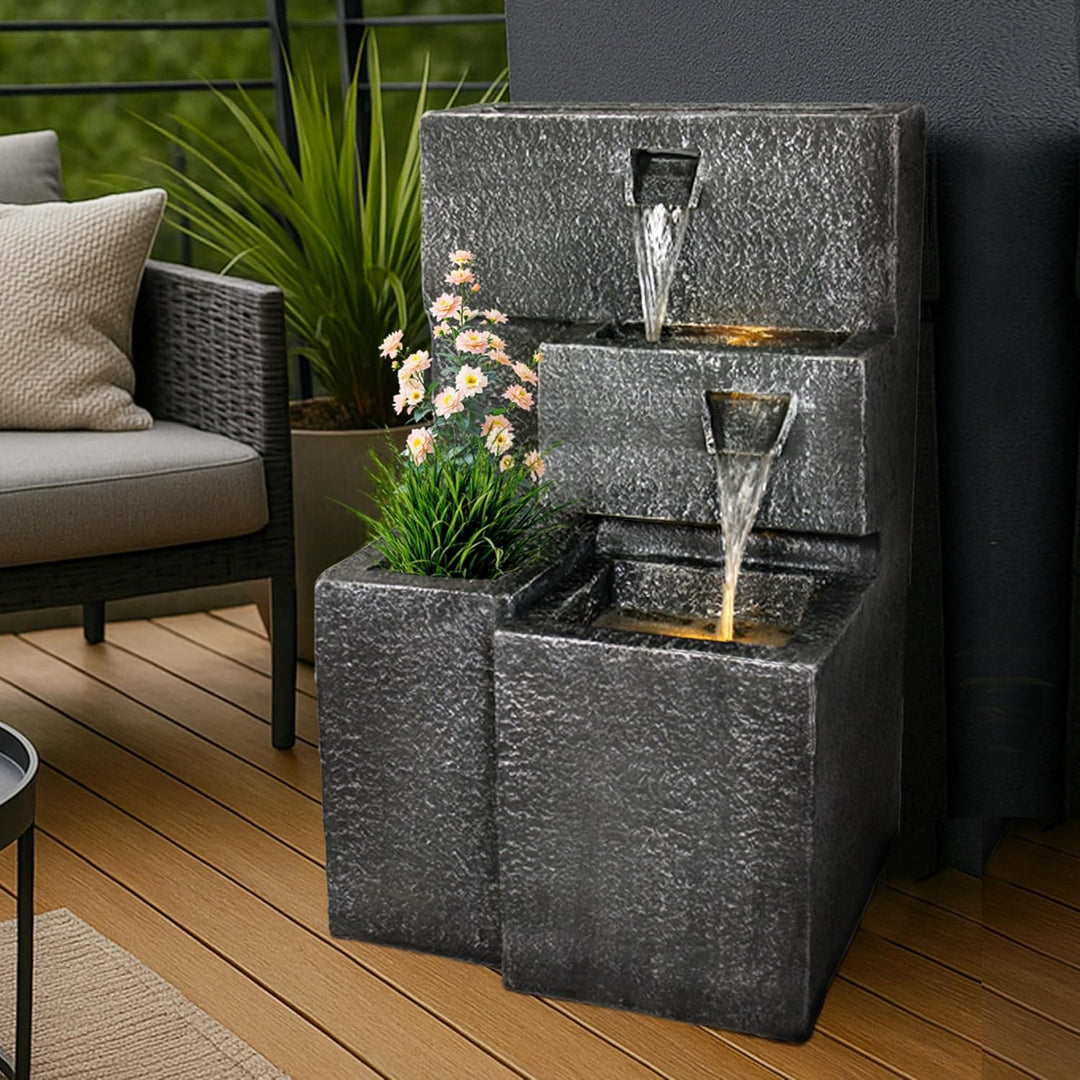 Arnusa Springbrunnen Grada Bepflanzbar mit LED Beleuchtung, Wasserfall Gartenbrunnen Kaskade
