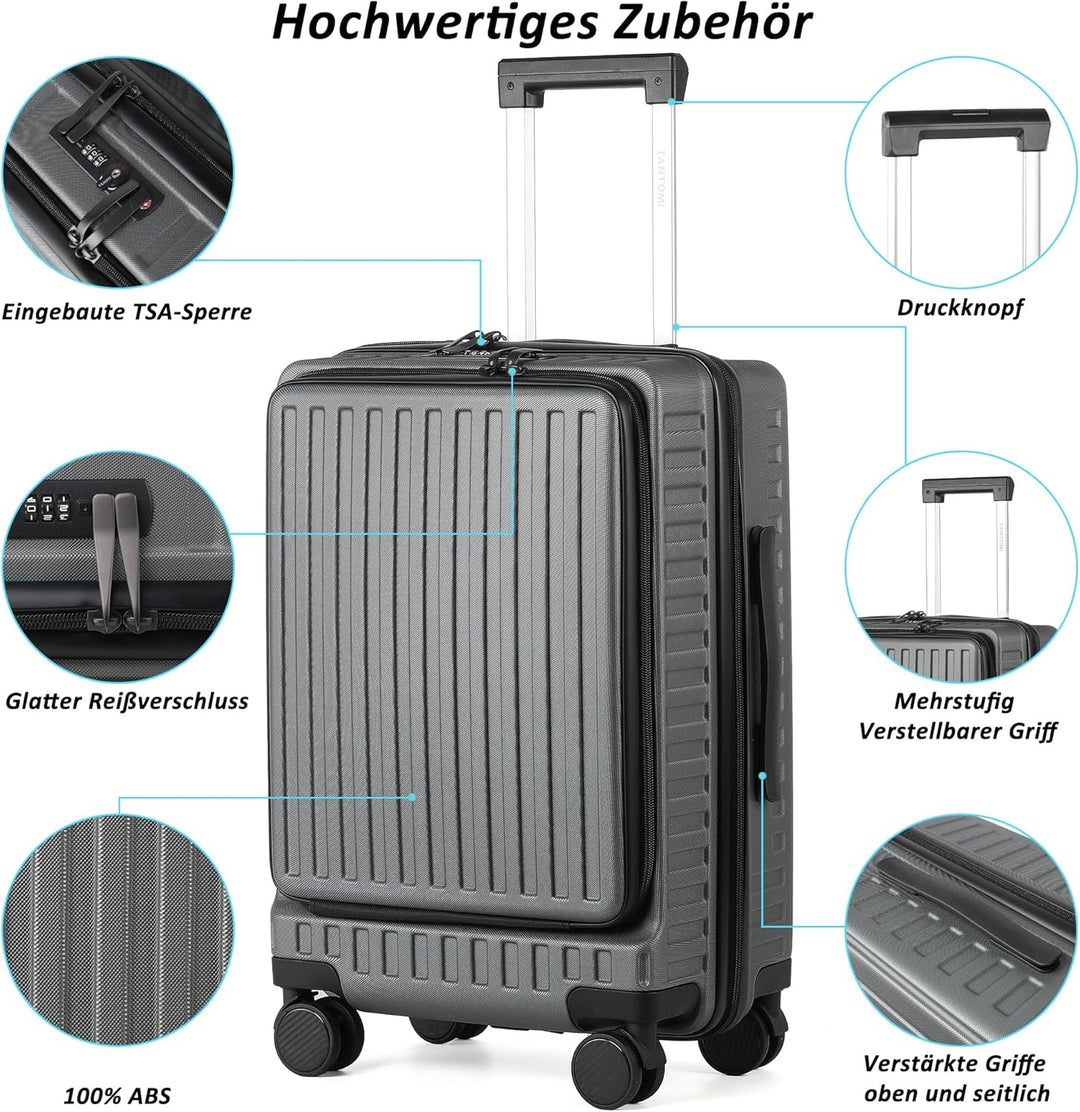 TANTOMI Handgepäck Koffer mit Laptopfach, 20 Zoll Hartschalenkoffer, Leichter ABS-Rollkoffer, Reisek
