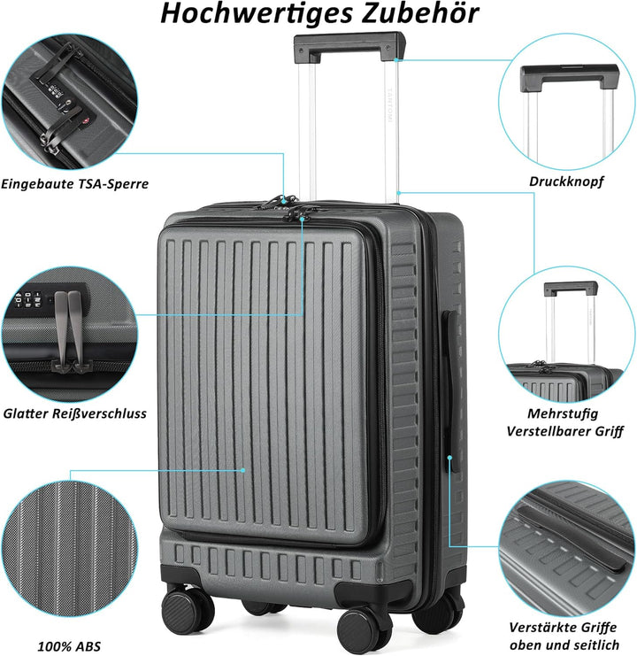 TANTOMI Handgepäck Koffer mit Laptopfach, 20 Zoll Hartschalenkoffer, Leichter ABS-Rollkoffer, Reisek