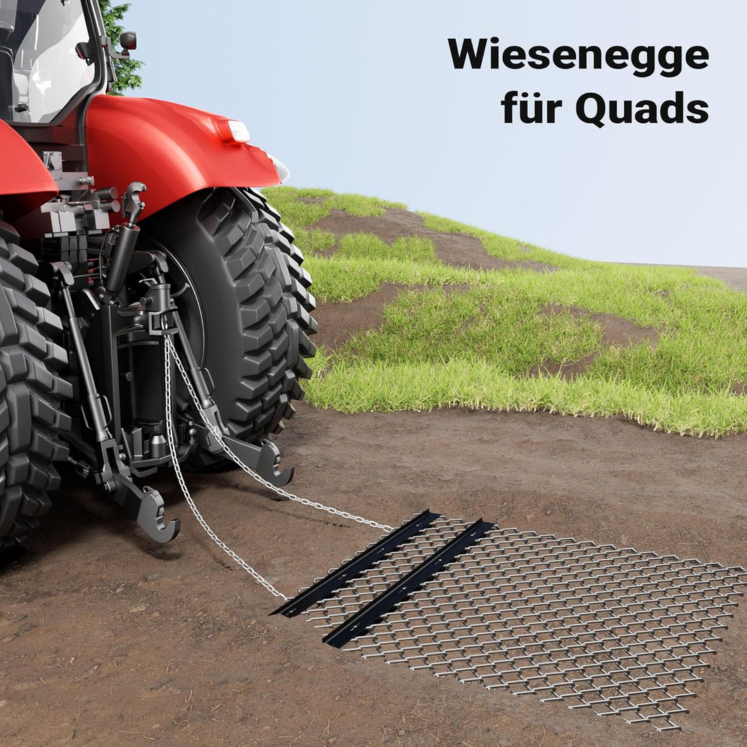 Wiltec Wiesenegge 155 x 123,5 cm mit Kettennetz, Schleppegge für Rasentraktor, ATV und UTV, Wiesensc