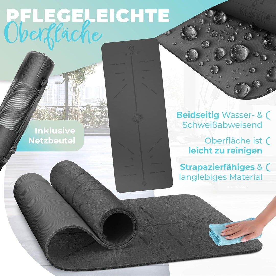 KESSER® Gymnastikmatte mit Tragegurt rutschfest TPE Yogamatte Gepolstert & rutschfest Fitnessmatte,