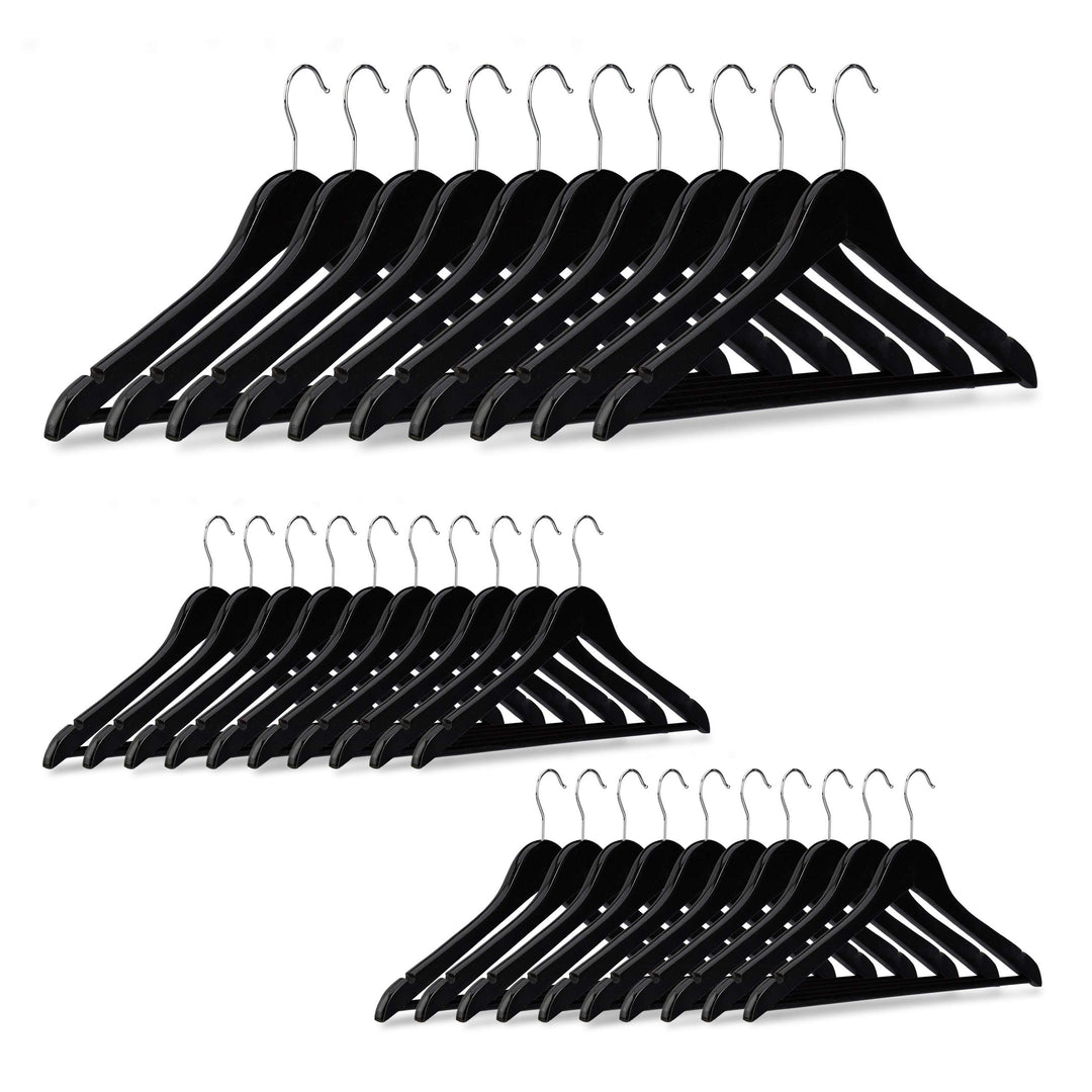 Relaxdays Kleiderbügel Holz 30er Set, Hosenstange, Röcke, Kleider, Jacken, Hemdenbügel, Haken 360° d