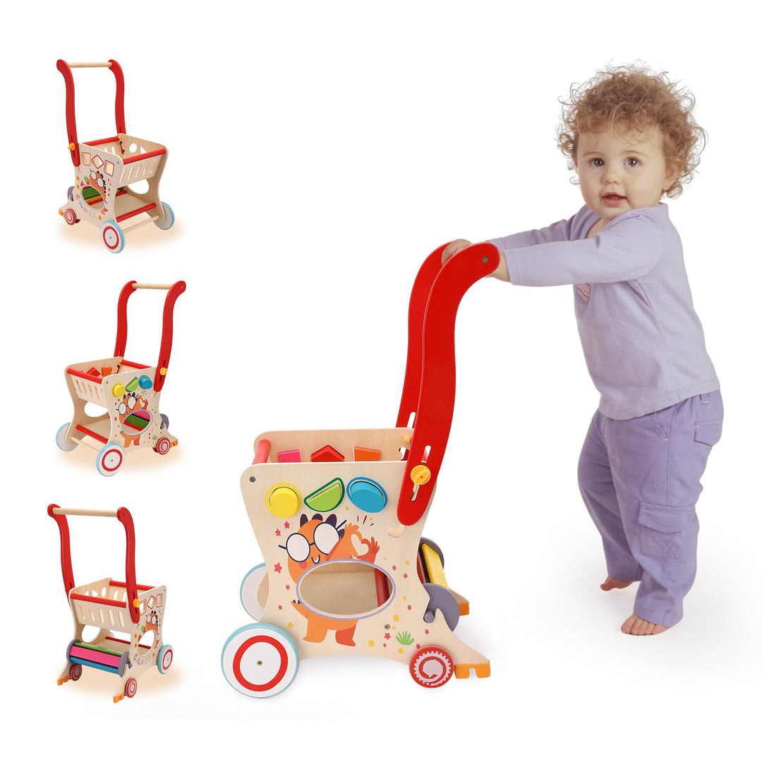Holz Lauflernwagen für Kleinkinder 1-3 Jahre, Multifunktionaler Einkaufswagen Spielzeug mit Formsort