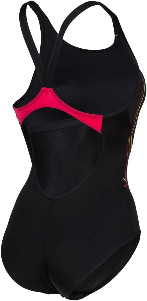 ARENA Damen Women's Swimsuit V Back Graphic Badeanzüge (1er Pack) 34 Black-freak Rose, 34 Black-frea