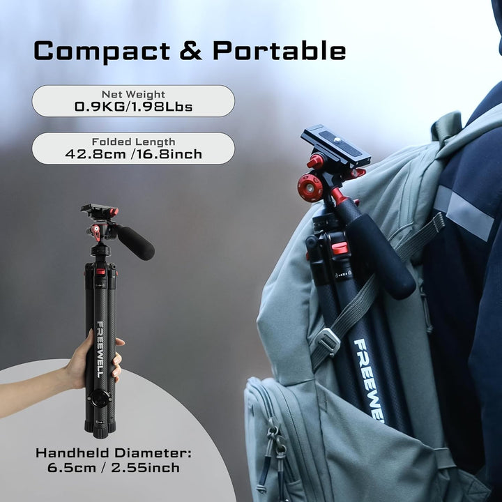 Freewell Carbon Fiber Reisestativ 59.1“ Leichtgewicht 1.98 lbs Foto/Video 360° Kugelkopf (Max Load 5