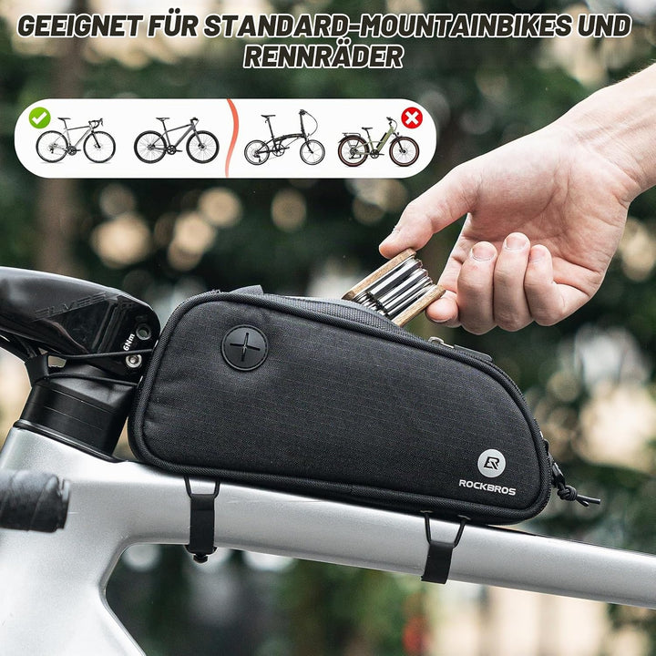 ROCKBROS Fahrrad Rahmentasche Oberrohrtasche mit Kabelöffnung, Schlankes Beinschonendes Design Top T
