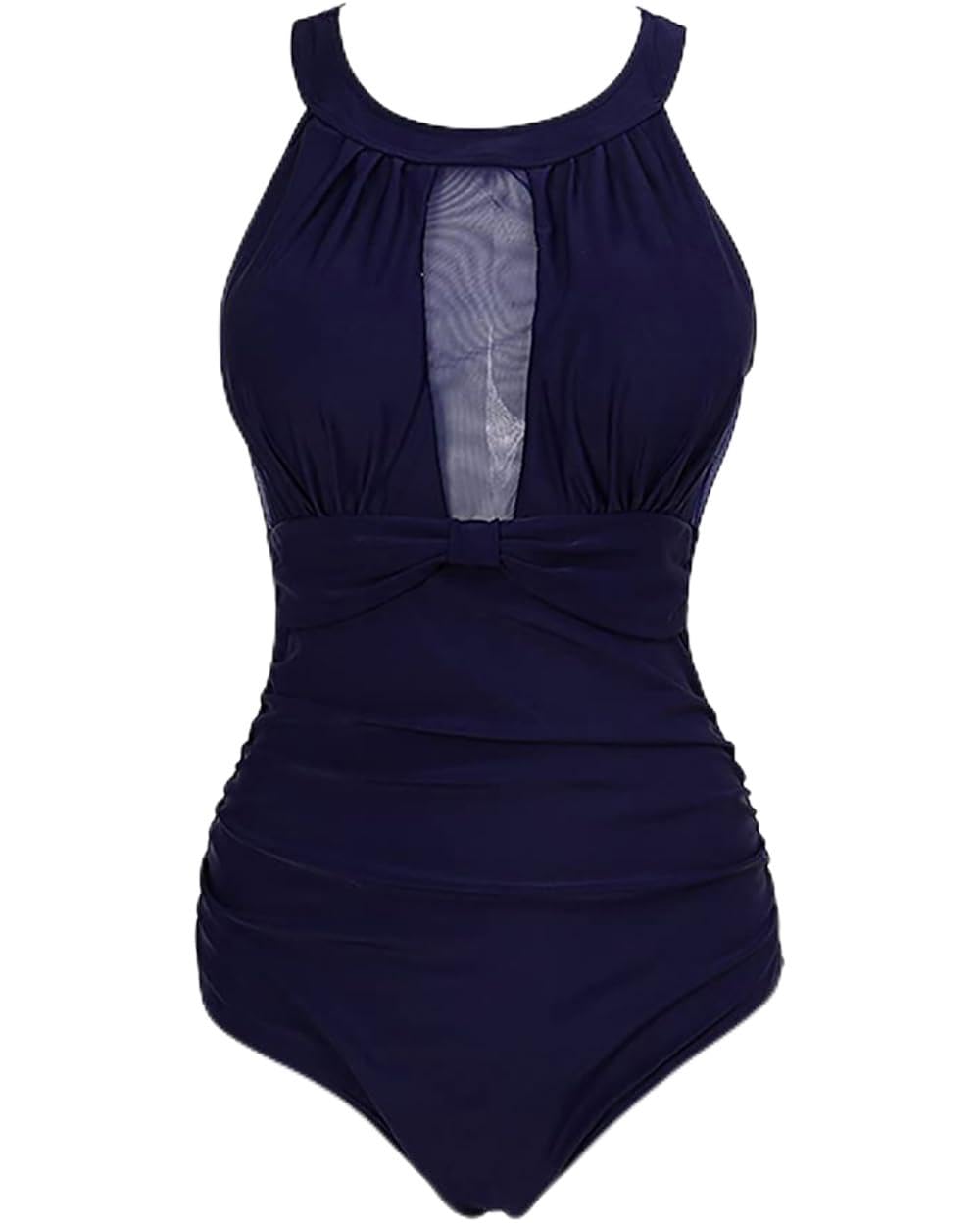 VILOREE Damen Schlankheits Badeanzug Raffung Einteiler High Neck Bademode Strandmode M Navy, M Navy