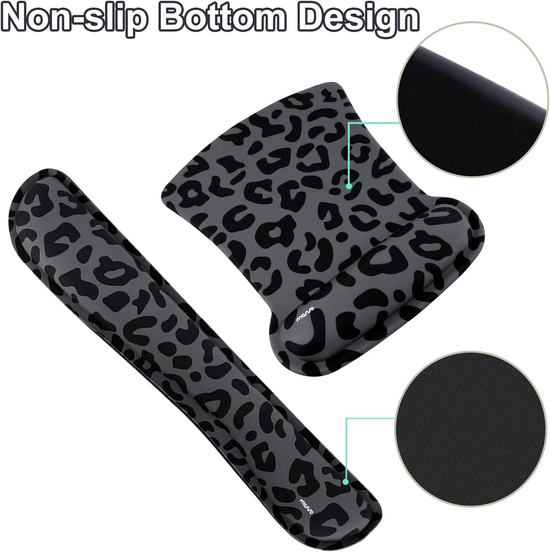 MOSISO Handballenauflage für Mauspad&amp;Tastatur Set, Ergonomische Schreibtischunterlage mit Leoparden&amp;