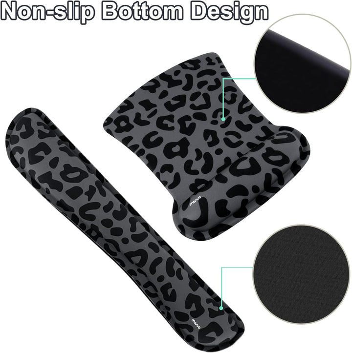 MOSISO Handballenauflage für Mauspad&amp;Tastatur Set, Ergonomische Schreibtischunterlage mit Leoparden&amp;