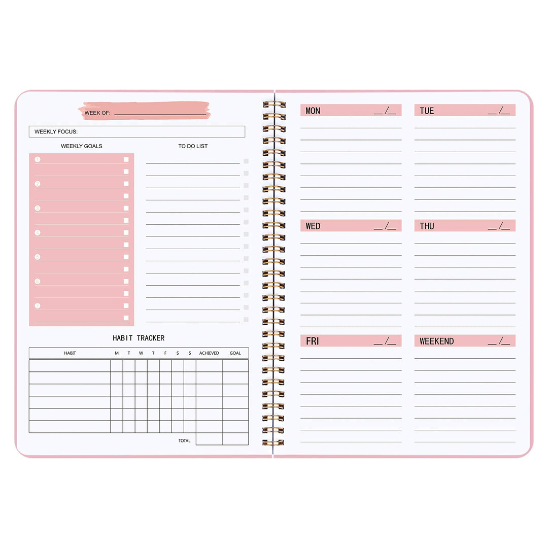 Undatierter Wochenplaner, Wochenziel-Notizbuch, A5 To-Do-Listenplaner, Gewohnheitstracker mit Spiral