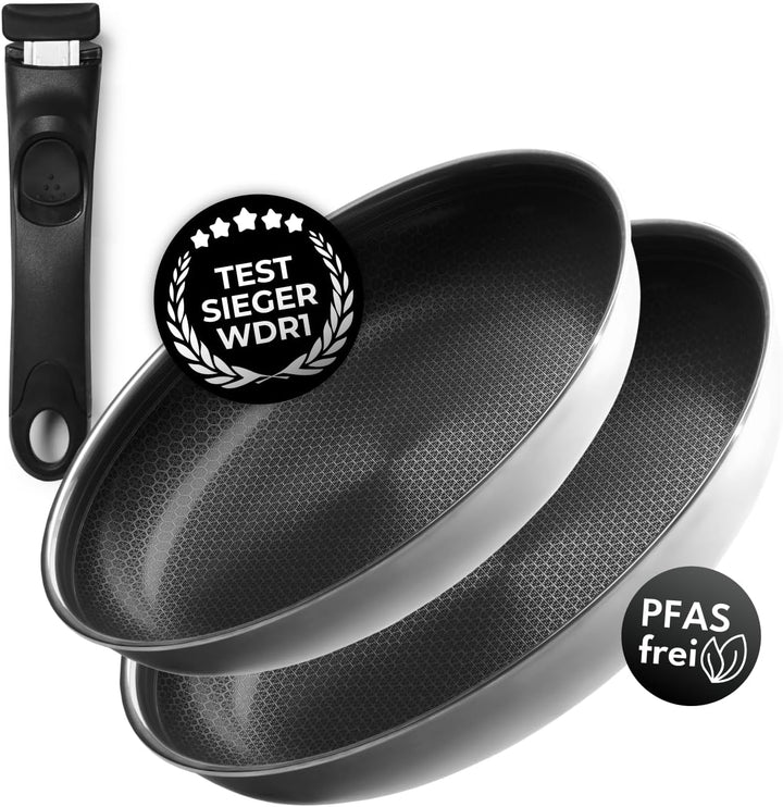 Bratpfannenset 2-teilig – 24 & 28cm Mit Abnehmbarem Griff | Beschichtete Pfannen Für Induktion & All