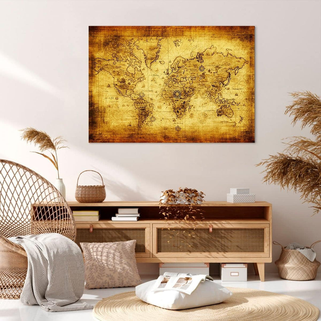 ARTTOR Bilder auf Leinwand 100x70cm Leinwandbild Karte Welt Kontinente Gross Wanddeko Bild Schlafzim