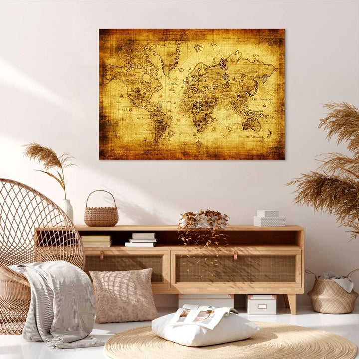 ARTTOR Bilder auf Leinwand 100x70cm Leinwandbild Karte Welt Kontinente Gross Wanddeko Bild Schlafzim