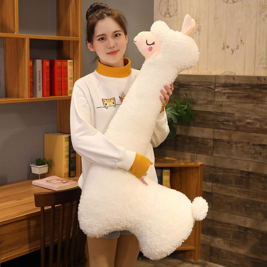 Celawork 100cm Alpaka Kuscheltier, Alpaka-Plüschtier mit langem Hals, Weiches Alpaka-Kissen-Stofftie