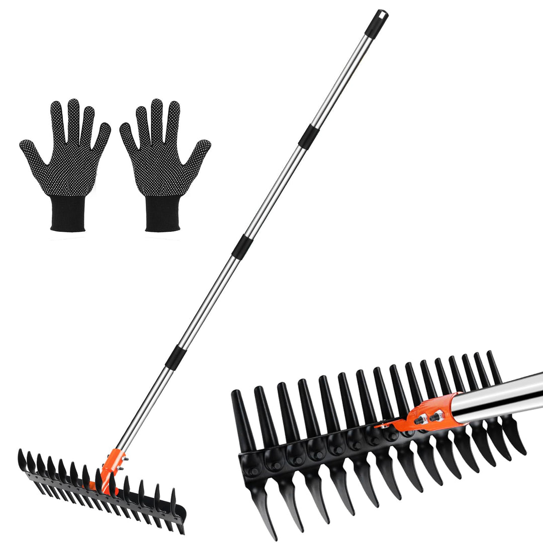 Vertikutierrechen für Rasenflächen – 38 cm breiter Rechen mit Zwei-Seiten-Zinken & 145 cm verstellba
