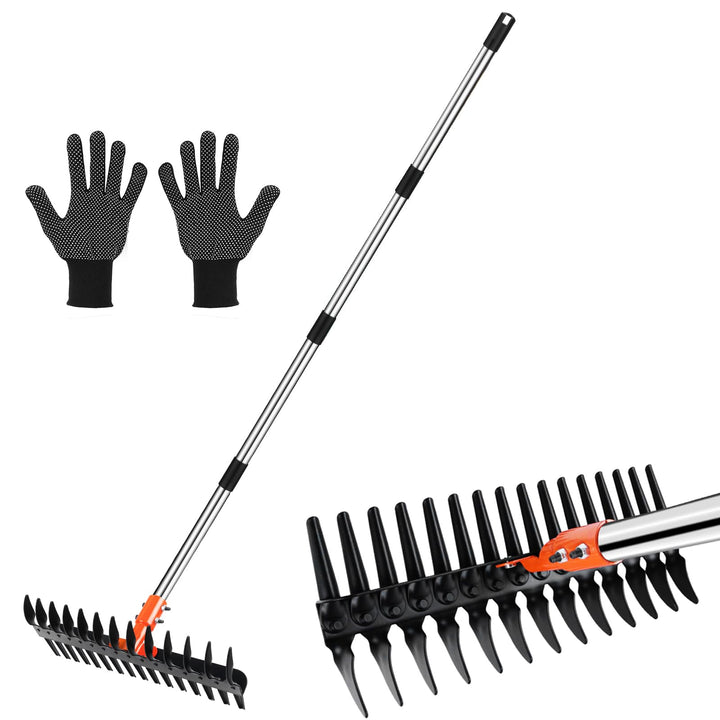 Vertikutierrechen für Rasenflächen – 38 cm breiter Rechen mit Zwei-Seiten-Zinken & 145 cm verstellba