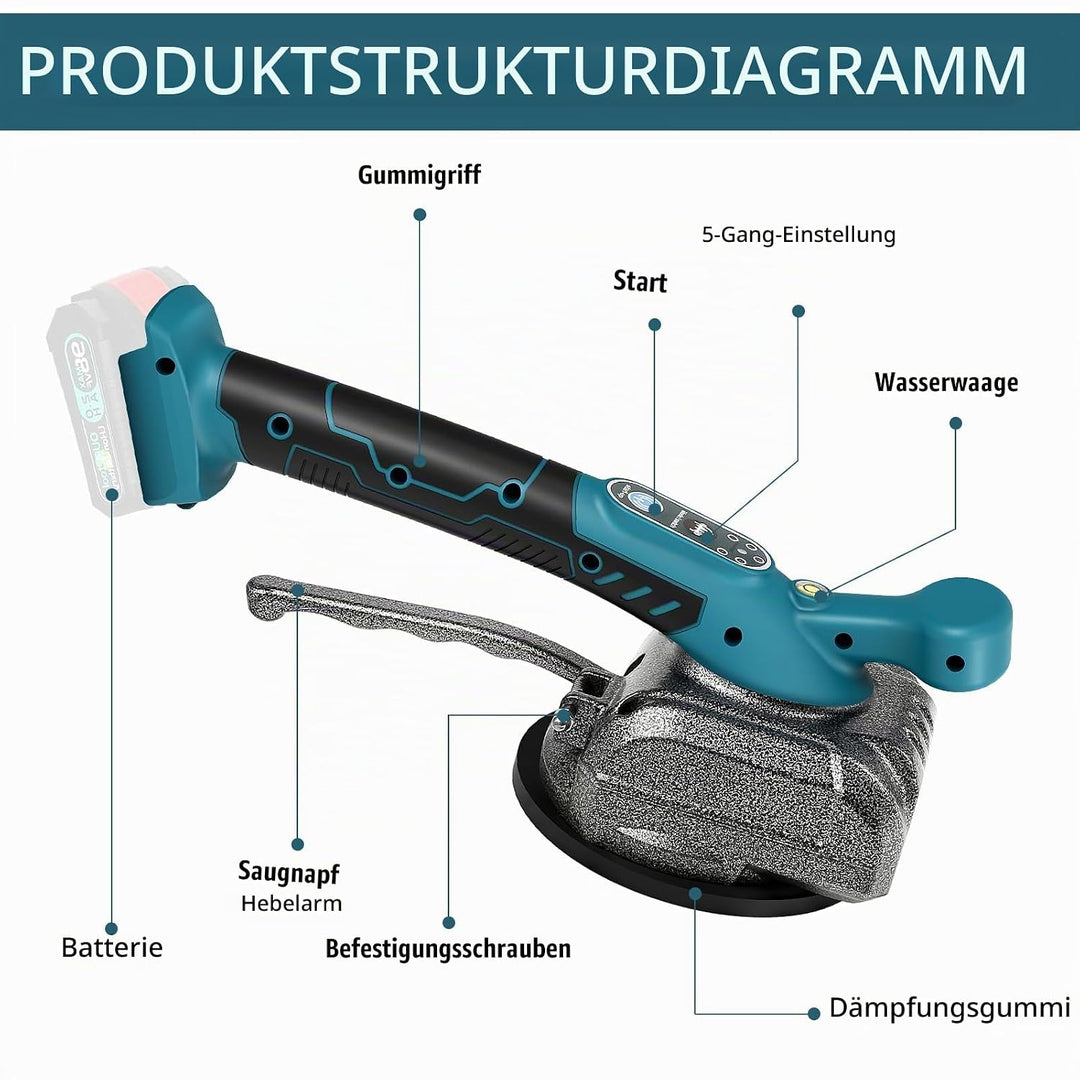 Fliesenvibrationsmaschine für Makita 18v, Fliesenleger-Vibrationsgerät mit 4,7" Saugnapf, 5 Gänge, e