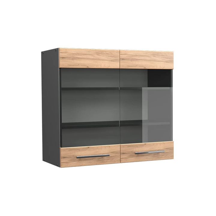 Vicco Küchenschrank Glas Fame-Line, Goldkraft Eiche/Anthrazit, 80 cm Goldkraft Eiche Hängeglasschran