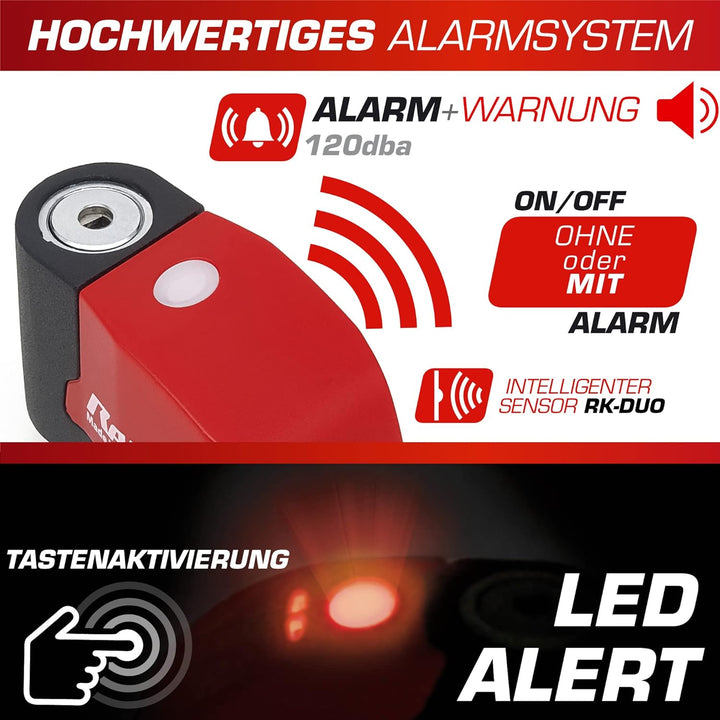 RADIKAL RK6 Bremsscheibenschloss mit Alarm Motorradschloss Fahrradschloss mit Alarm E Scooter Schlos